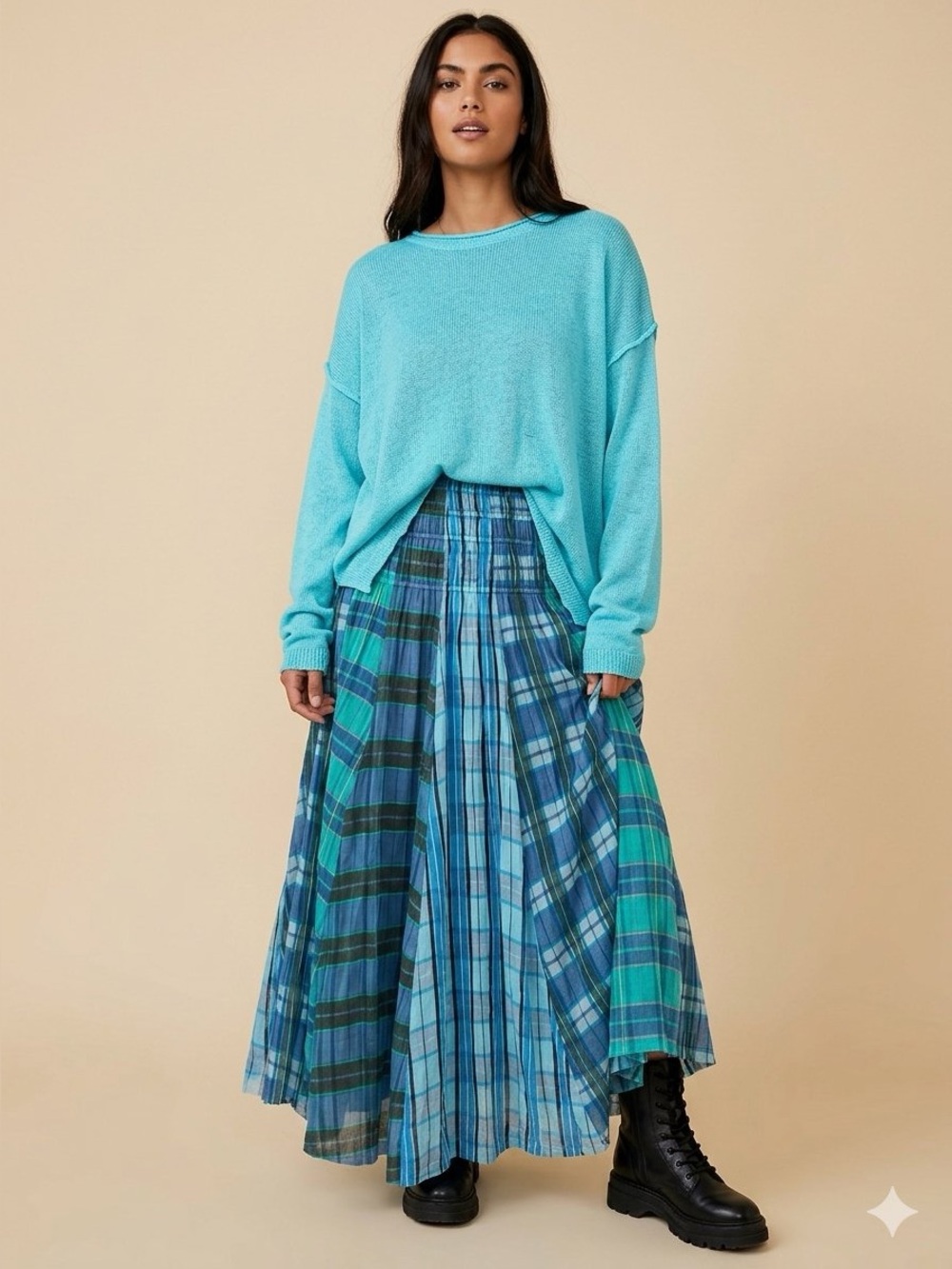 NWT EASEL Change In The Air Aqua Blue Drop Shoulder Super Lightweight Sweater